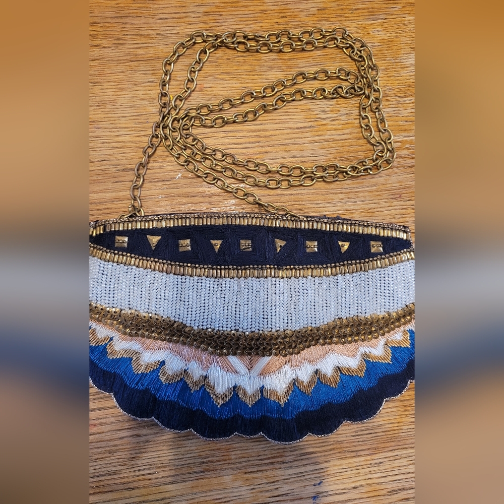 Nahua Embellished Blue and Gold Mini Crossbody Bag